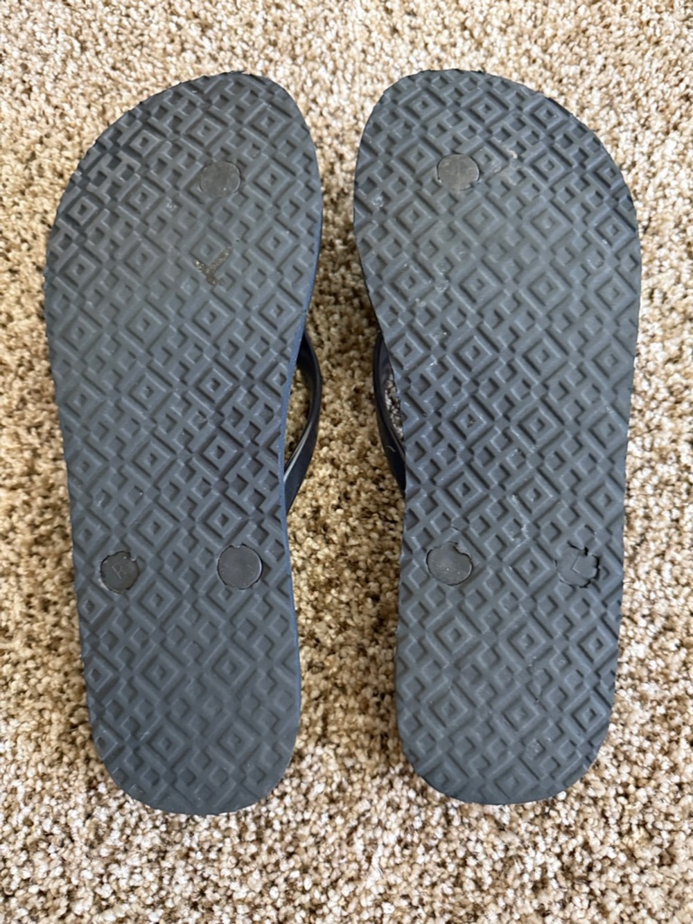 Tory Burch Black and Green Logo Flip Flops with Gold Medallions - Picture 2 of 2